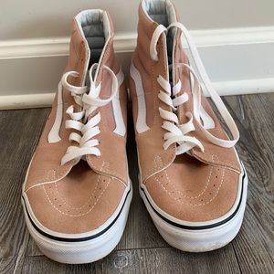 Lightly worn pink suede high top vans